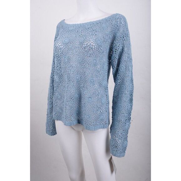 Vintage ESPRIT Womens Sweater L Blue Crochet Pullover Boat neck 90s NWT - Picture 3 of 6